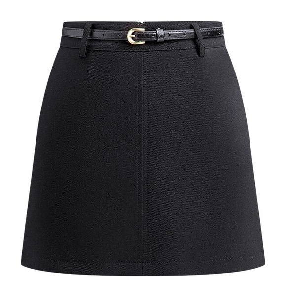 Commense Essential Black‎ Mini Skirt with Belt Office Work A-Line Skater Skirt - Picture 2 of 6